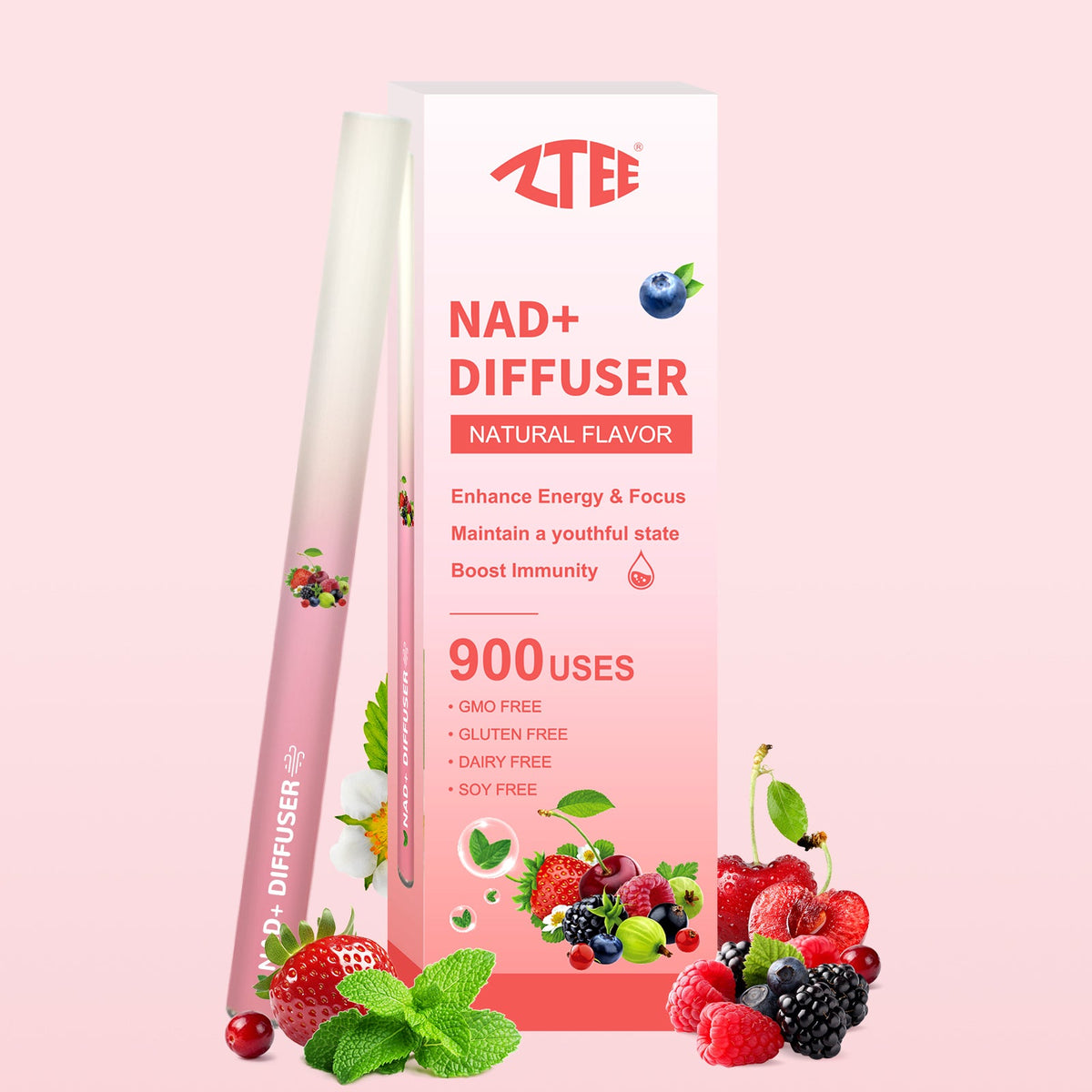 NAD+ diffuser stick 900 uses natural berry flavor for energy and focus support