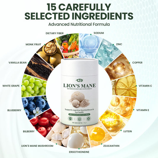 Lion's Mane Brain & Vision Powder | Lion's Mane + Ergothioneine + Lutein | 7g × 14 Sticks | Clear Brain Fog, Boost Focus & Support Eye Health