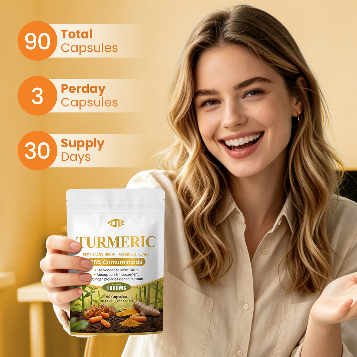 Turmeric Joint Comfort Capsules | Turmeric + Black Pepper + Boswellia + Ginger Extract | 90 Capsules | Anti-Inflammatory & Antioxidant Joint Support
