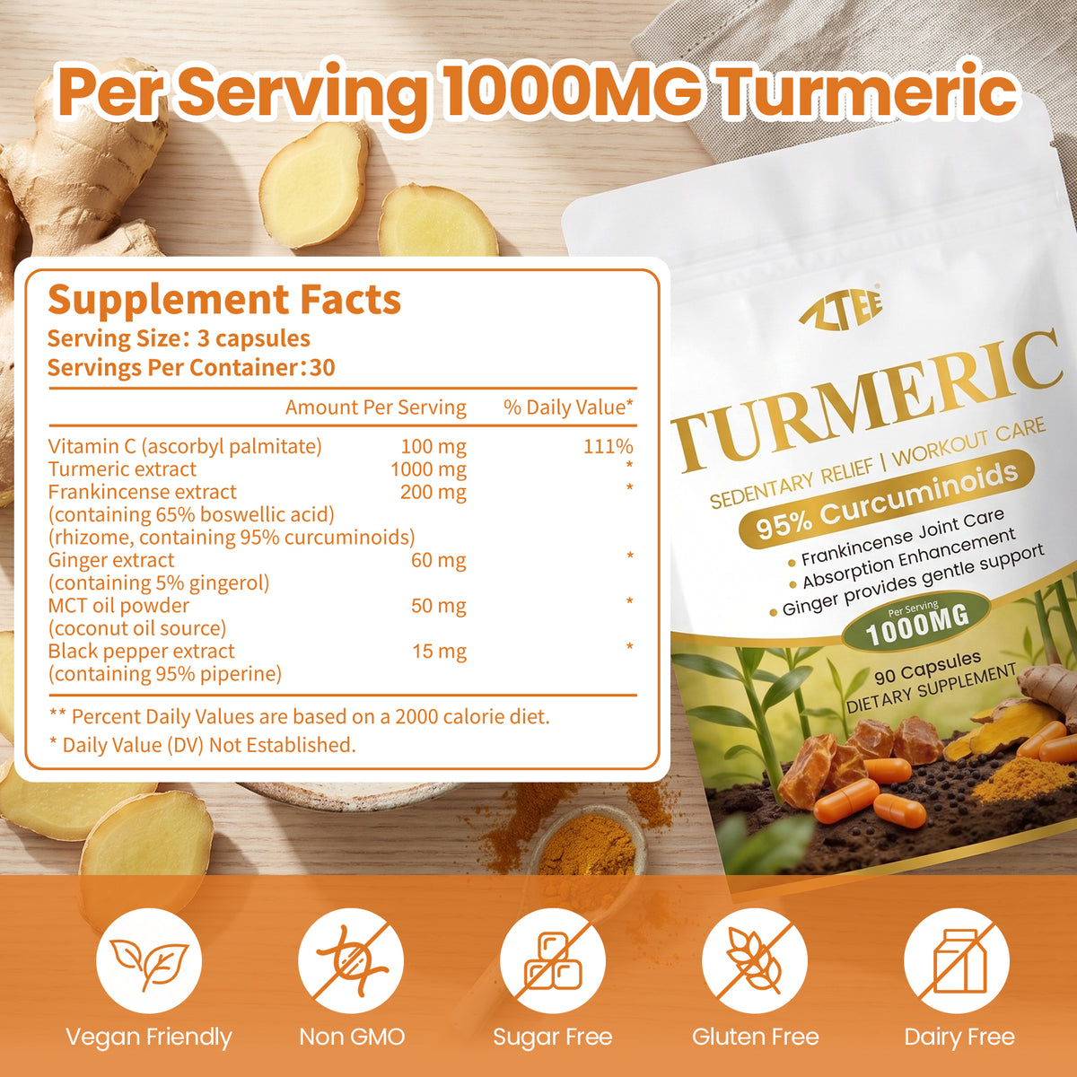Turmeric Joint Comfort Capsules | Turmeric + Black Pepper + Boswellia + Ginger Extract | 90 Capsules | Anti-Inflammatory & Antioxidant Joint Support