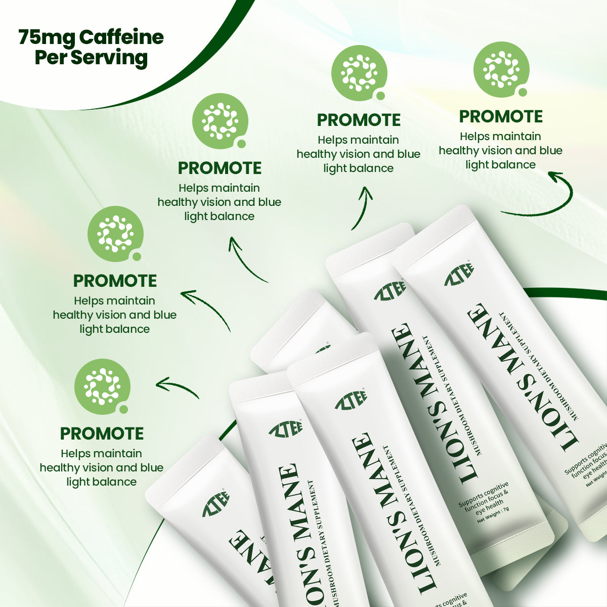 Lion's Mane Brain & Vision Powder | Lion's Mane + Ergothioneine + Lutein | 7g × 14 Sticks | Clear Brain Fog, Boost Focus & Support Eye Health