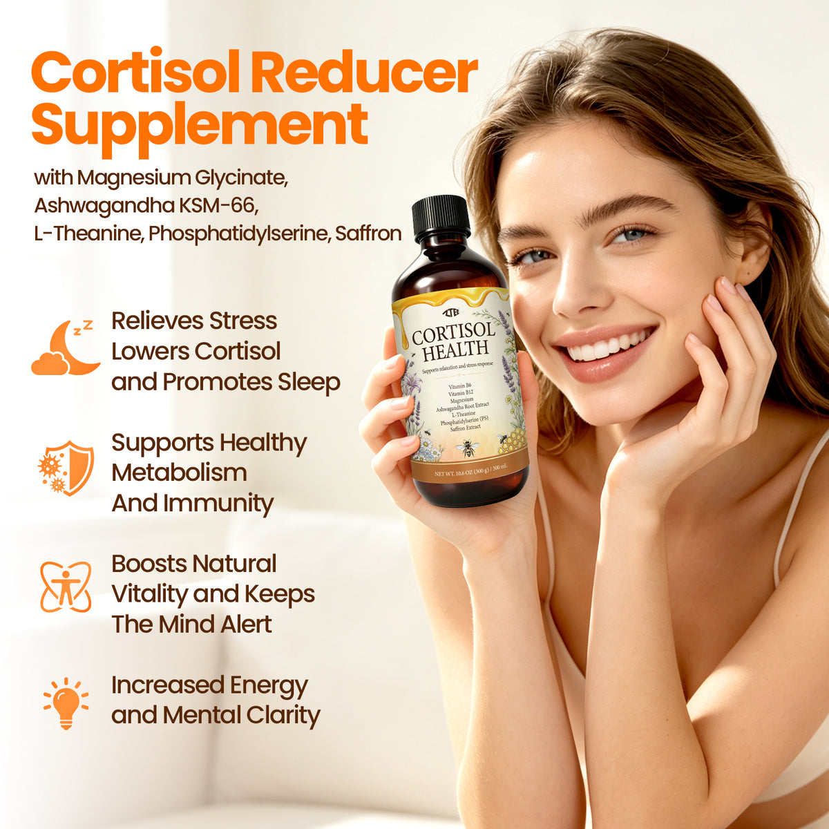 Cortisol Balance Liquid | Ashwagandha + L-Theanine + Phosphatidylserine + Saffron | 300ml | Stress Relief, Calm & Focus