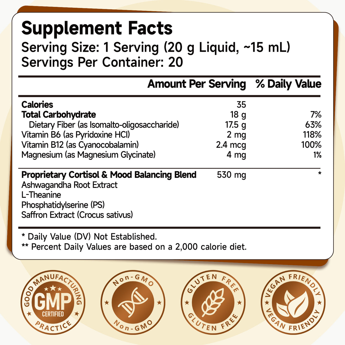Cortisol Balance Liquid | Ashwagandha + L-Theanine + Phosphatidylserine + Saffron | 300ml | Stress Relief, Calm & Focus