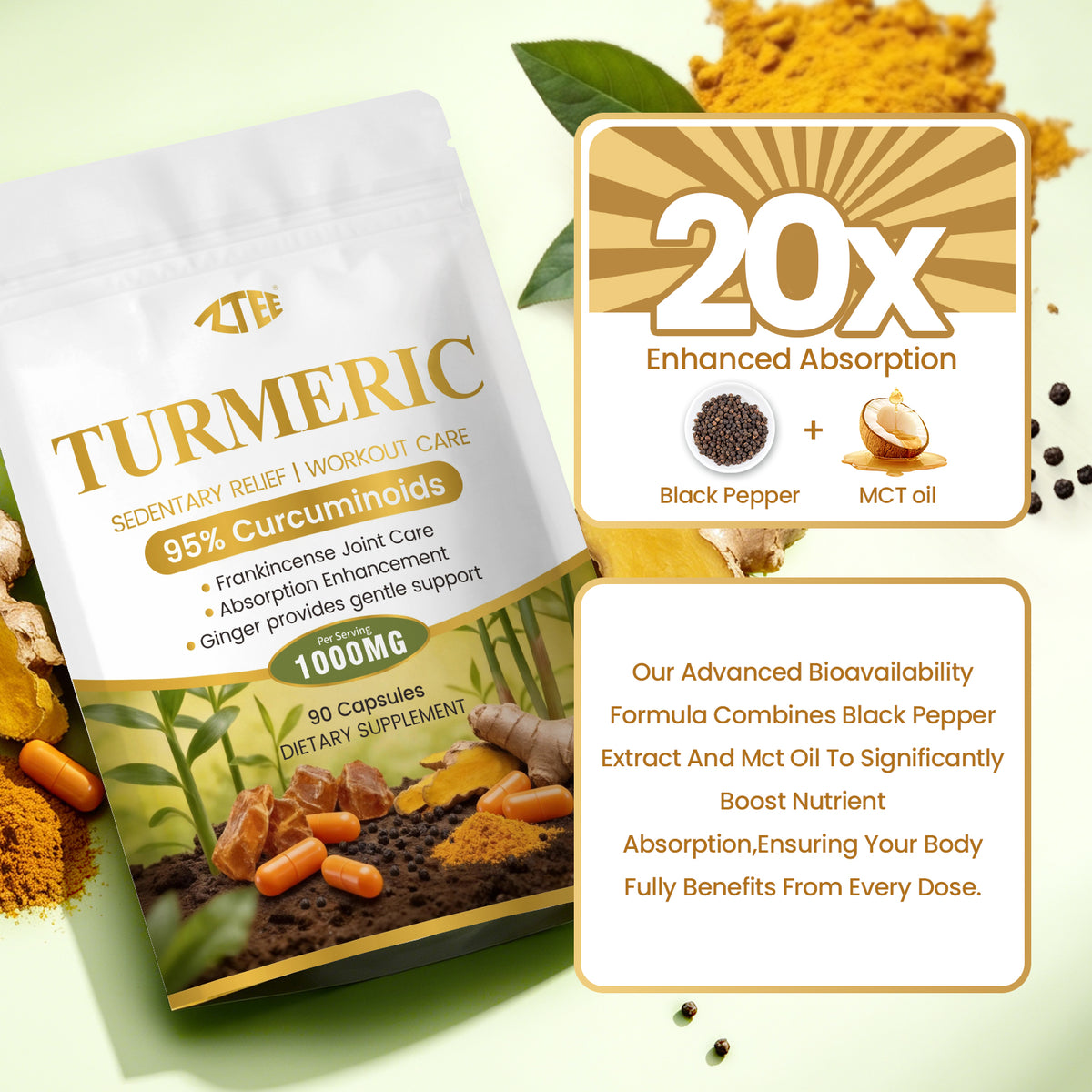 Turmeric Joint Comfort Capsules | Turmeric + Black Pepper + Boswellia + Ginger Extract | 90 Capsules | Anti-Inflammatory & Antioxidant Joint Support