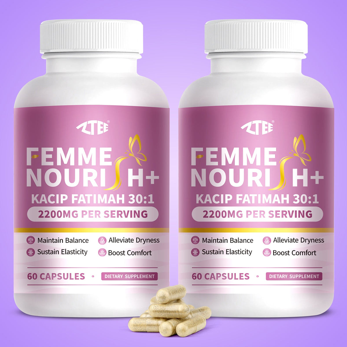 2 pack femme nourish kacip fatimah 30:1 extract 2200mg 120 capsules total women wellness bundle