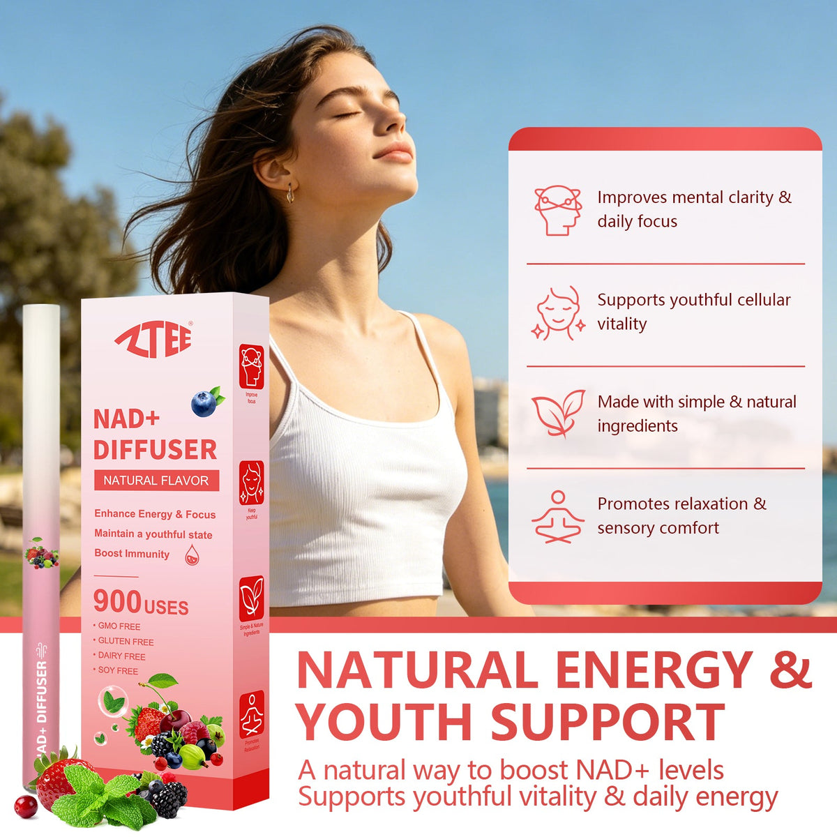 NAD+ personal aromatherapy diffuser stick for natural energy daily focus and youthful vitality
