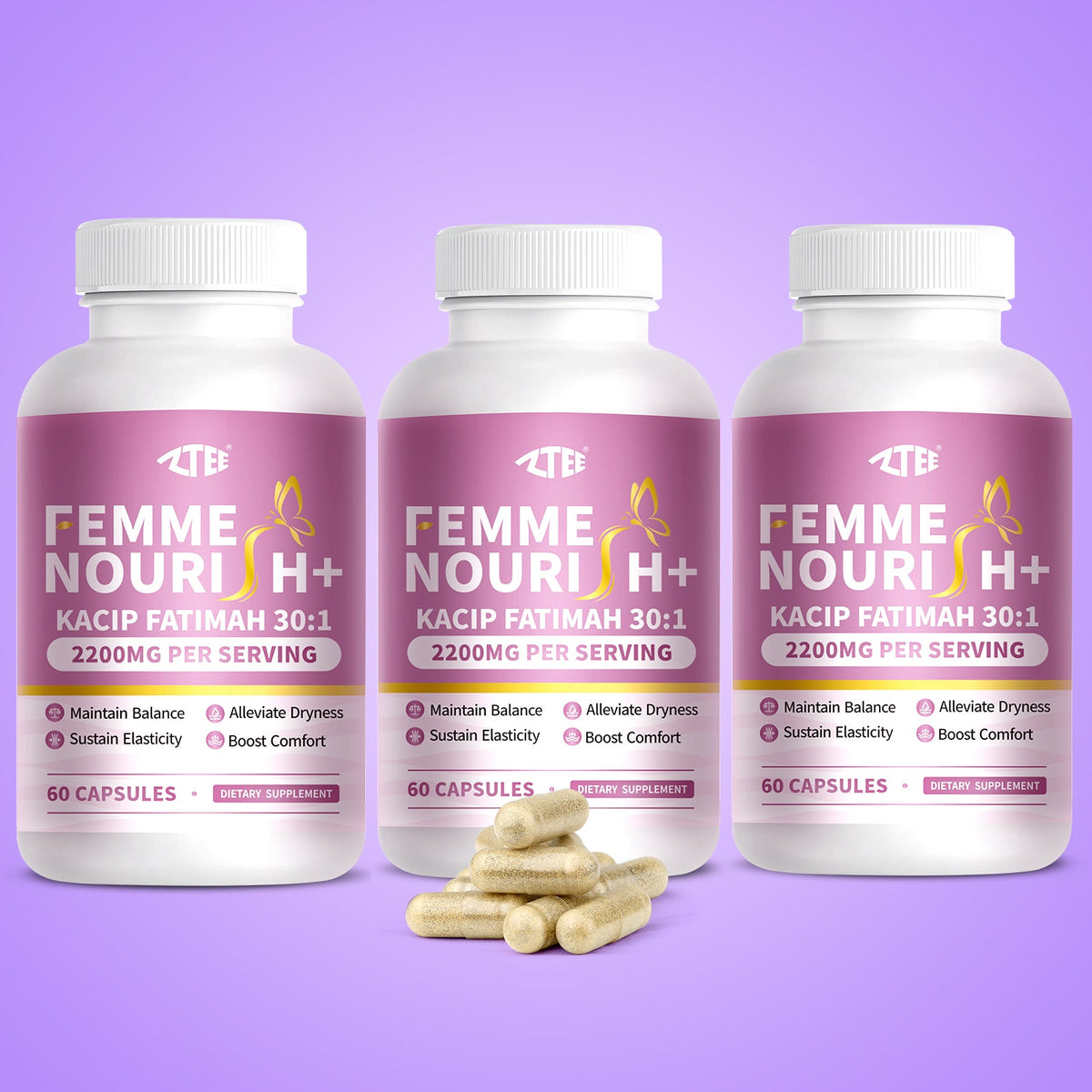 3 pack femme nourish kacip fatimah extract 2200mg 180 capsules 90-day supply multipack savings