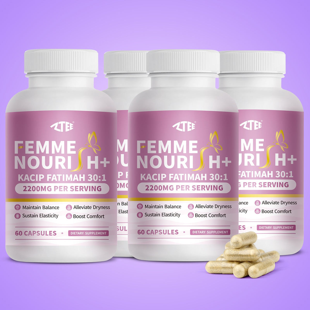 4 pack bulk femme nourish kacip fatimah extract 2200mg 240 capsules family size savings bundle