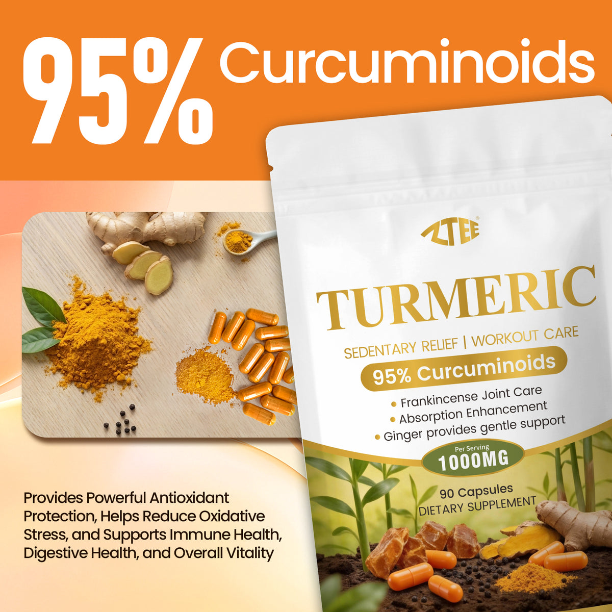 Turmeric Joint Comfort Capsules | Turmeric + Black Pepper + Boswellia + Ginger Extract | 90 Capsules | Anti-Inflammatory & Antioxidant Joint Support