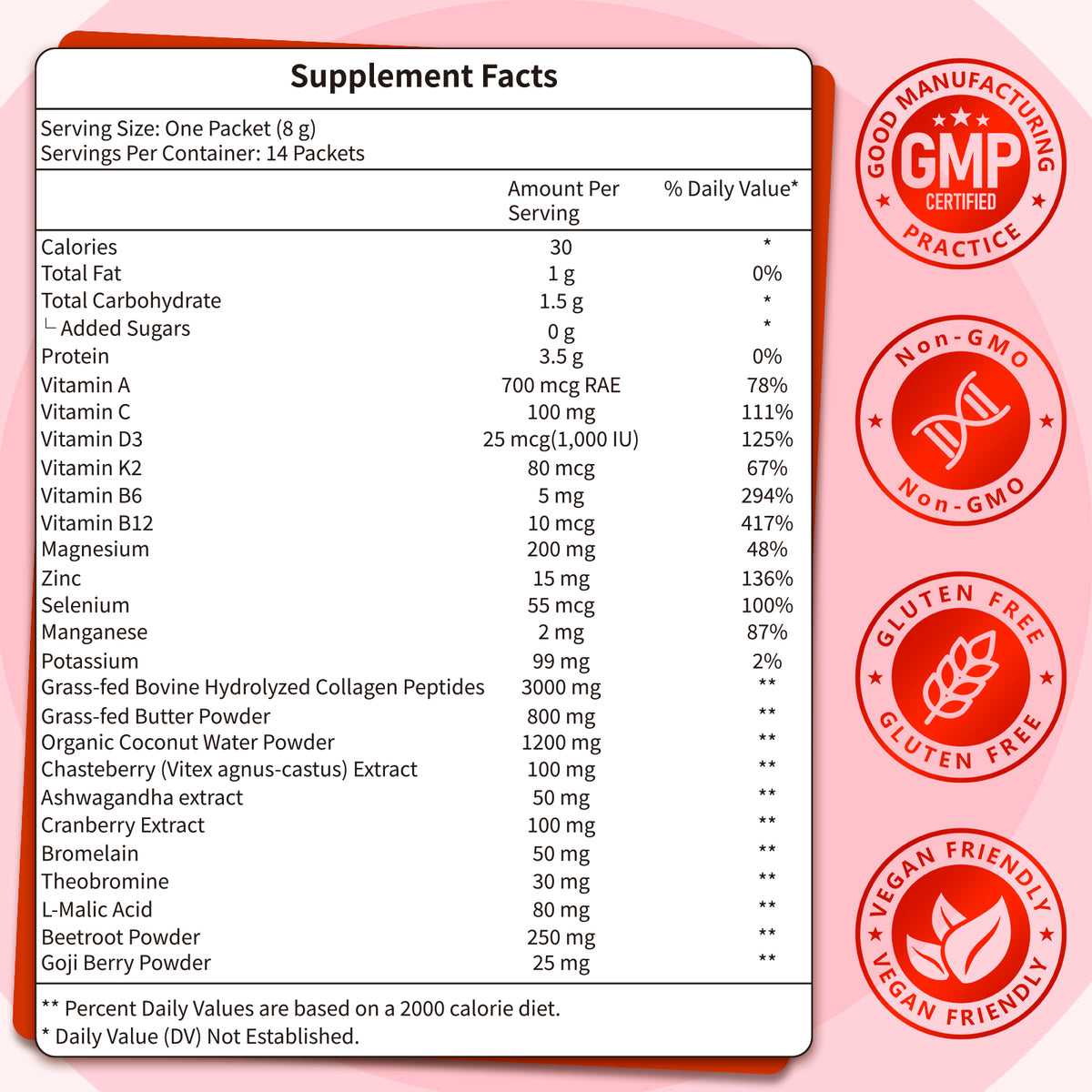 Hormone Balance Powder (Raspberry Flavor) | Chasteberry, Ashwagandha, Cranberry & Grass-Fed Collagen Peptides | 8g × 14 Sticks | Caffeine-Free Women's Health Support
