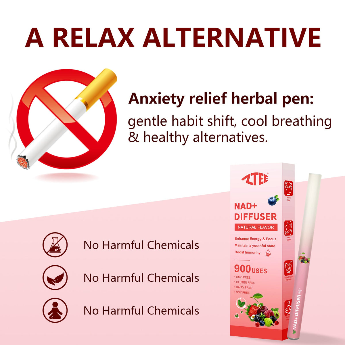 NAD+ diffuser herbal pen for relaxation and cool breathing healthy wellness alternative